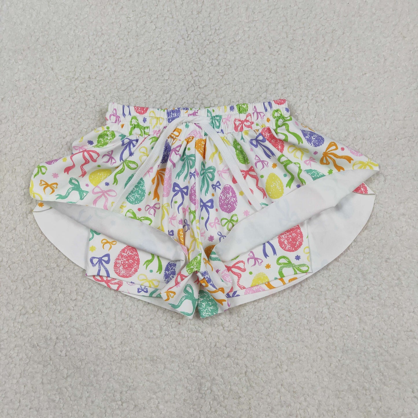 Baby Girls Kids Eggs Bows Easter Yoga Active Ruffle Shorts Bottom RTS