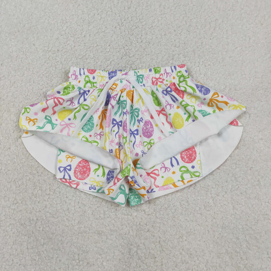 Baby Girls Kids Eggs Bows Easter Yoga Active Ruffle Shorts Bottom RTS