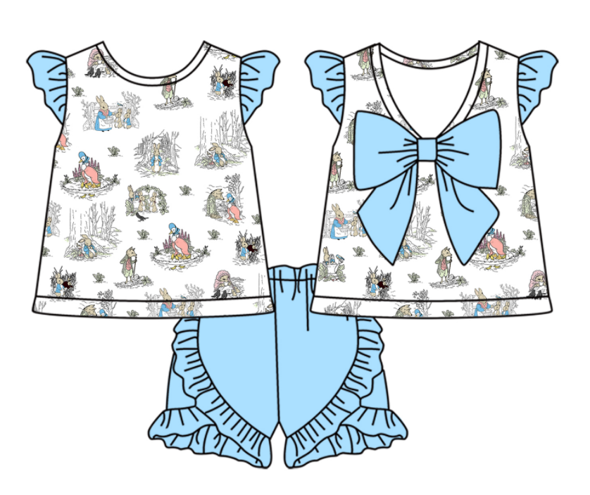 Baby Boy Girl Short Sleeves Easter Rabbit Sibling Matching Dress Romper Blue Clothes Set Moq 5 Each style