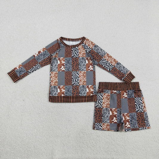 Baby Girls Leopard Cow Print Plaid Shirt Shorts Western Clothes Set RTS
