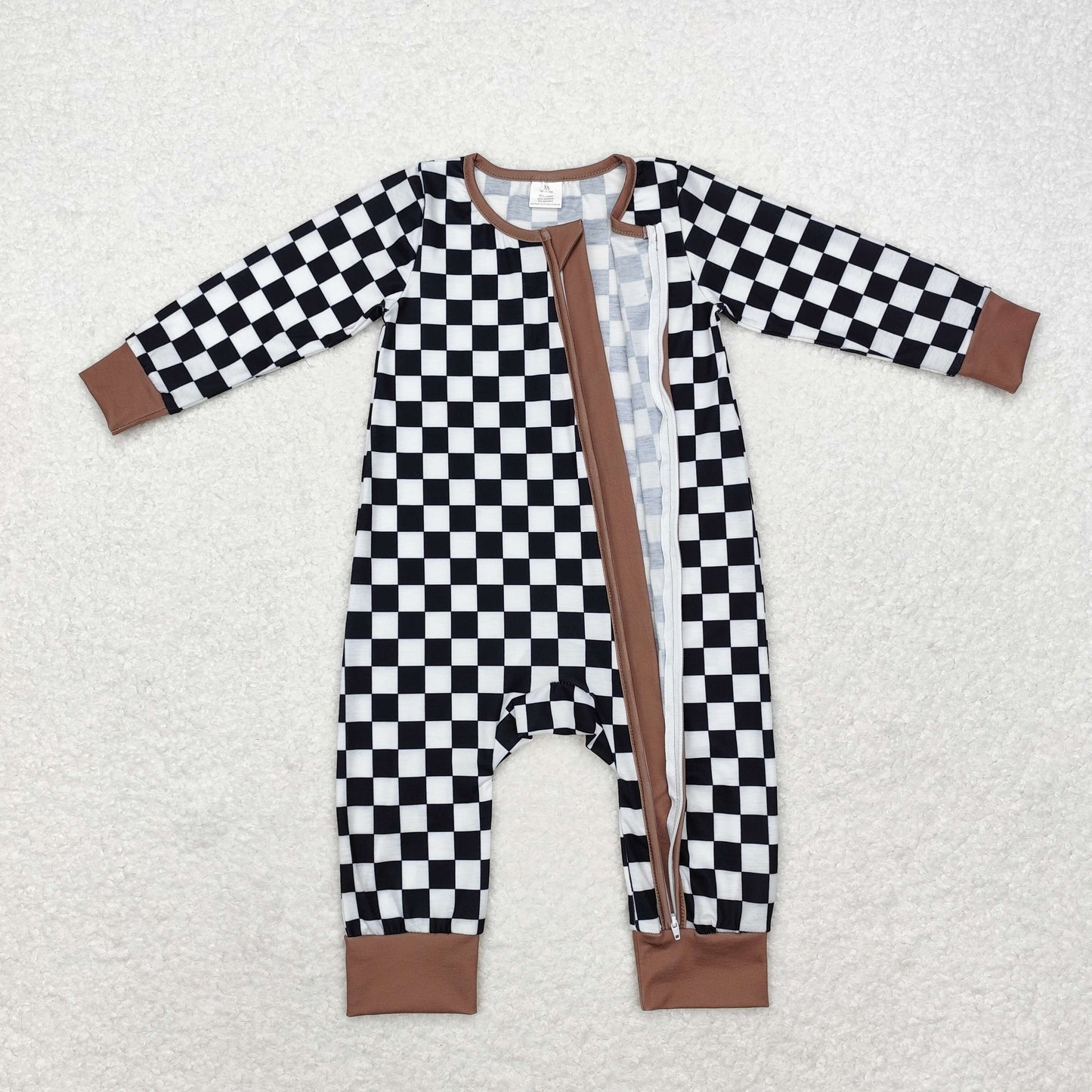 Baby Boy Fall Black Checkered Long Sleeves Bamboo Romper