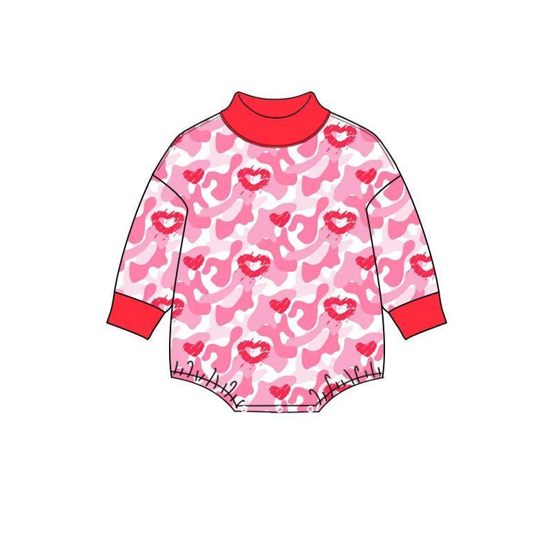 ( Moq 5 ) Preorder Baby Girls Infant Long Sleeves Hearts Camo Valentine Romper Clothes