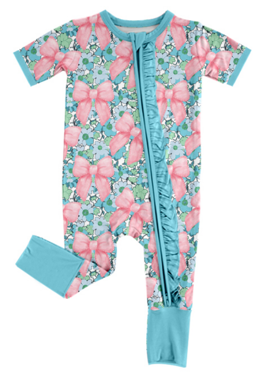 Baby Girl Flower Bows Sibling Matching Dress Romper Blue Clothes Set ( Moq 5 Each style )