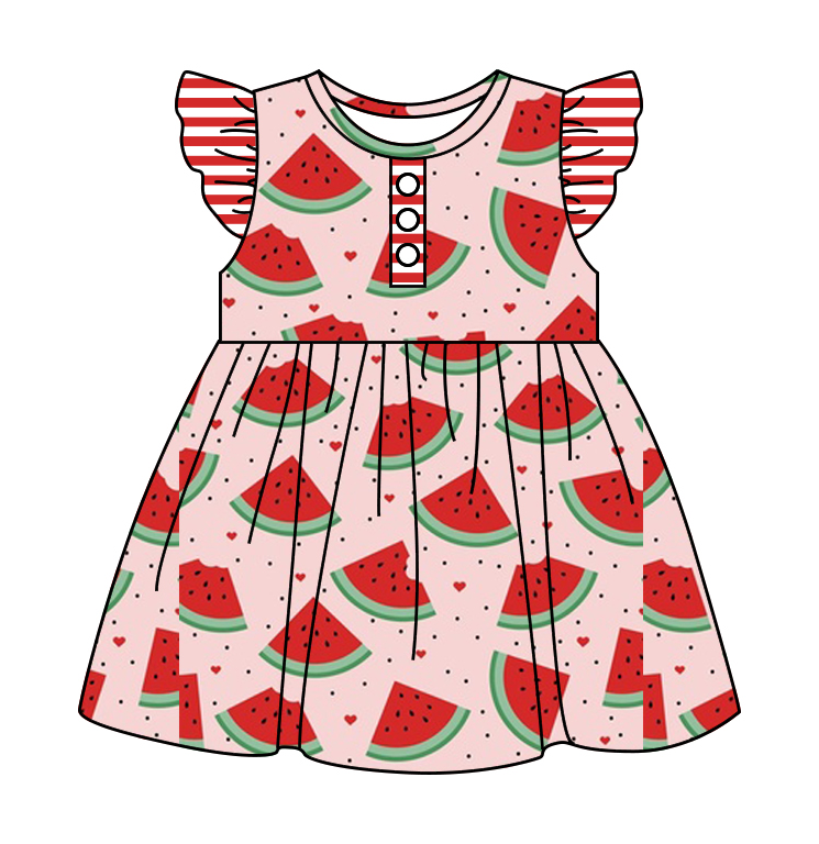 Baby Girl Short Sleeves Watermelon Stripes Hearts Sibling Romper Dress Clothes Set ( Moq 5 Each Design )