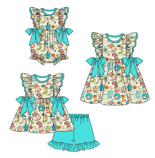 Baby Girl Short Sleeves Dr Reading Bows Sibling Romper Dress Clothes Set ( Moq 5 Each Design ) 11.30