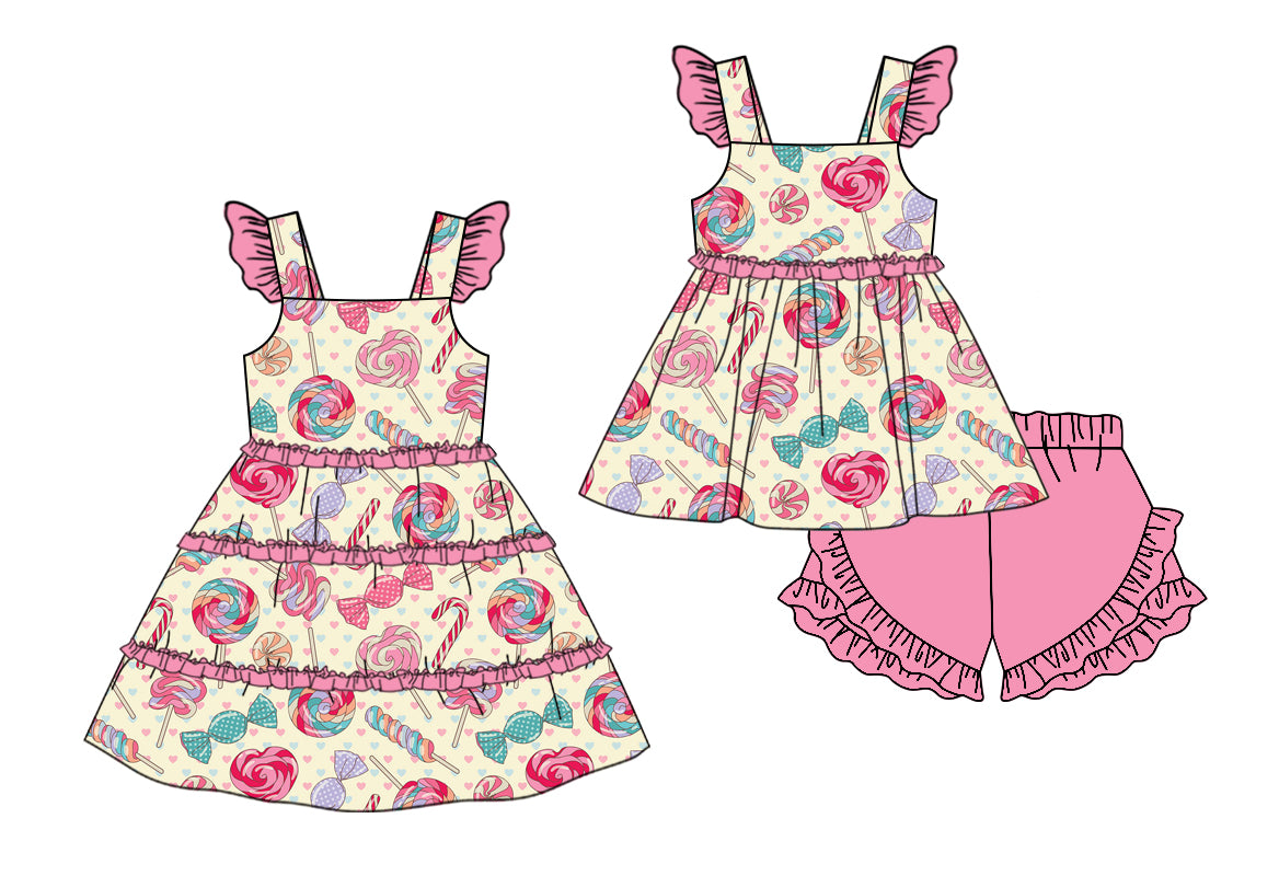 Baby Girl Candy Sibling Matching Dress Ruffle Clothes Set ( Moq 5 Each Design )