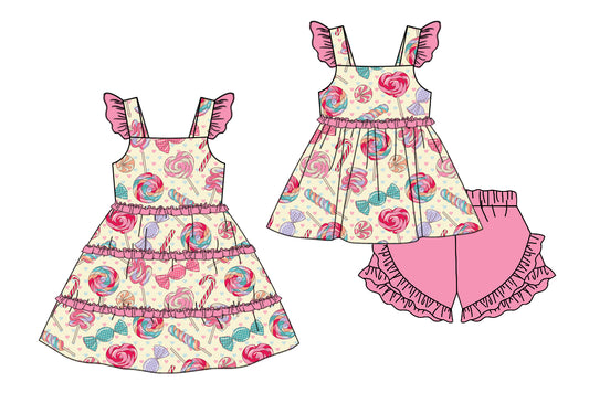 Baby Girl Candy Sibling Matching Dress Ruffle Clothes Set ( Moq 5 Each Design )