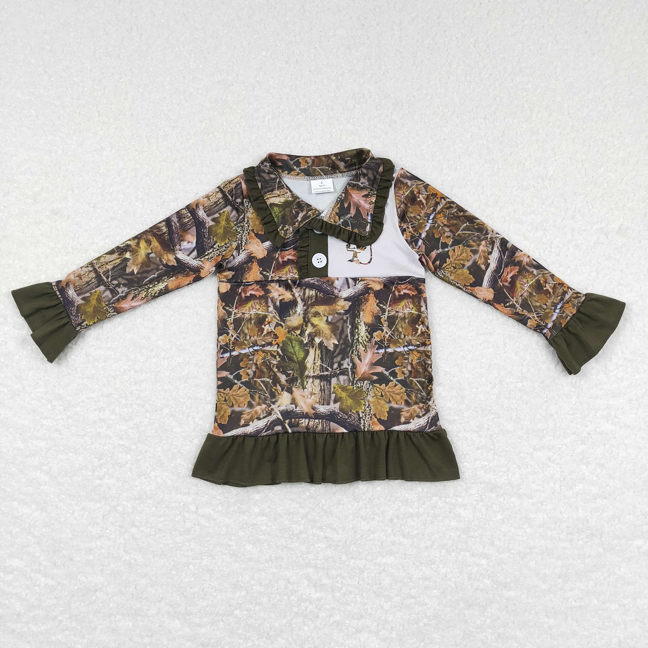 GT0311 Baby Girl Long Sleeves Reindeer Camo Zipper Hunting Pullover