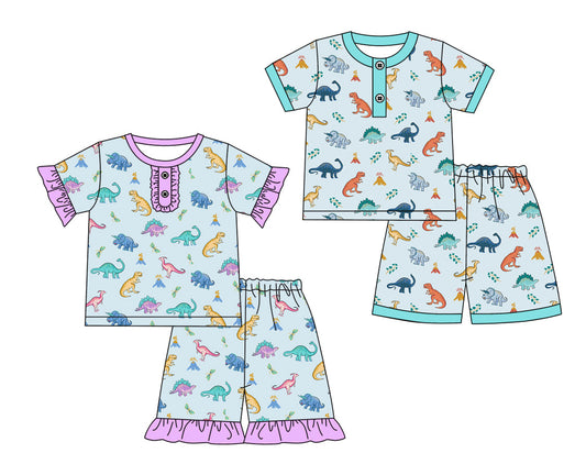 Baby Boy Girl Short Sleeves Dinosaurs Sibling Set ( Moq 5 Each Style ) 12.16