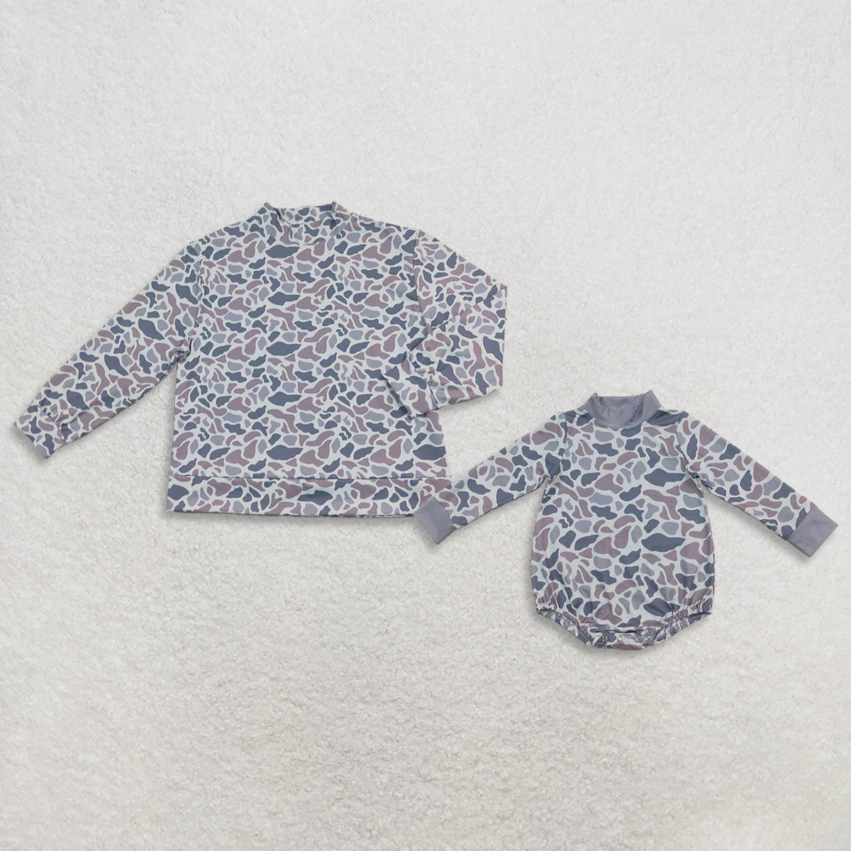 Sibling Baby Kids Adult Women Long Sleeves Grey Camo Print Romper Shirt Clothes RTS