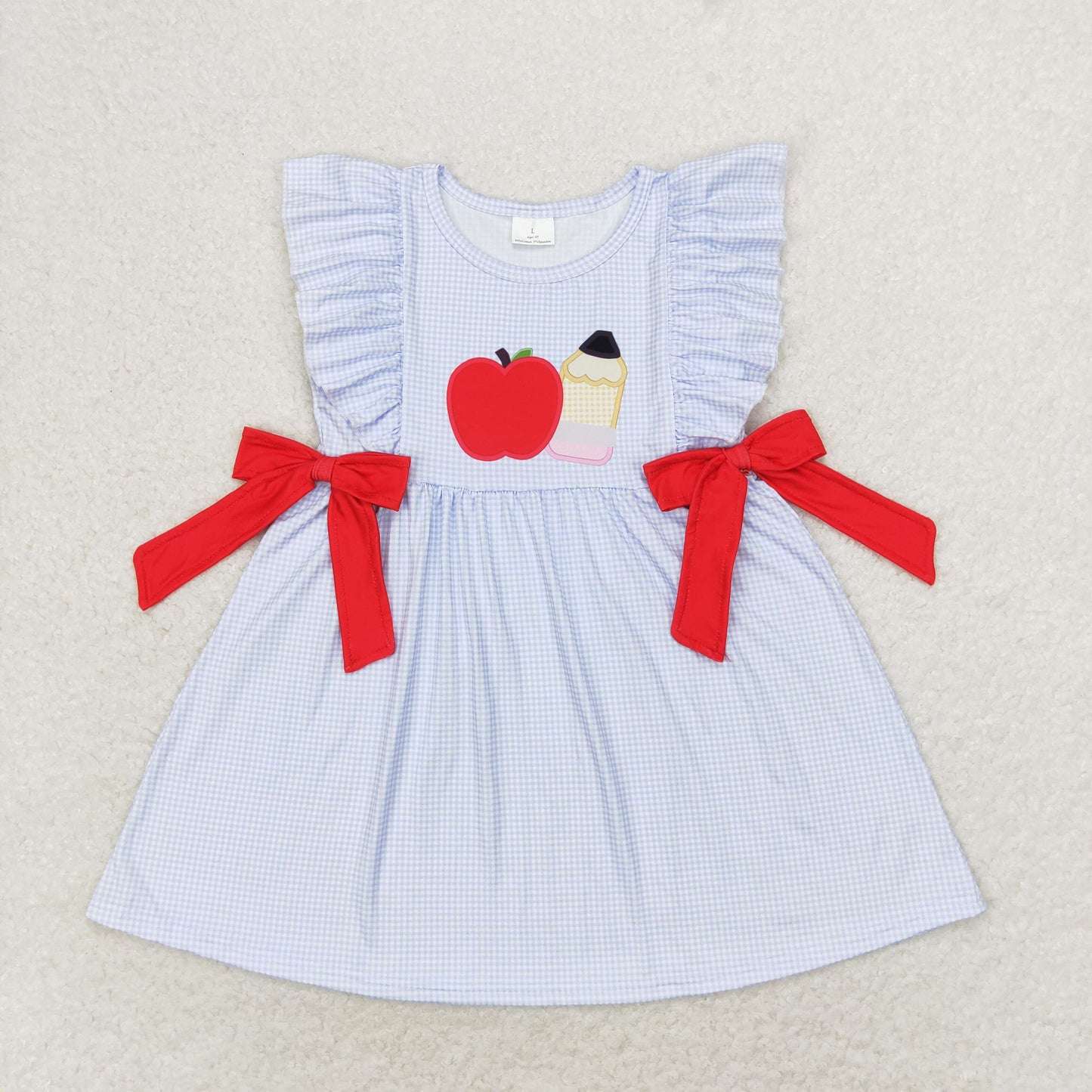 Baby Girl Short Sleeves Pencil Back To School Bows Blue Dress