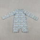 Baby Boys Kids Long Sleeves Dogs Zipper Blue One-piece Swimsuit RTS