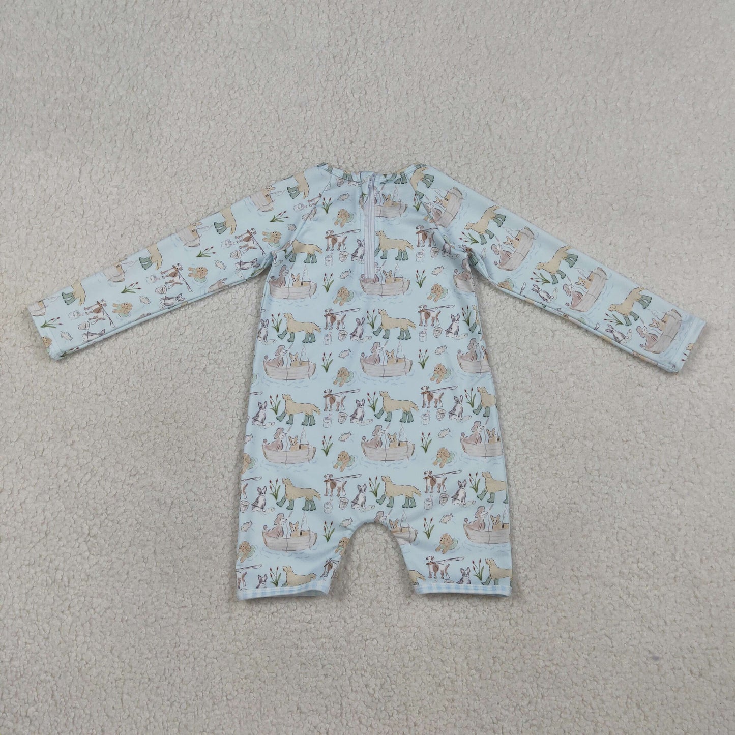 Baby Boys Kids Long Sleeves Dogs Zipper Blue One-piece Swimsuit RTS