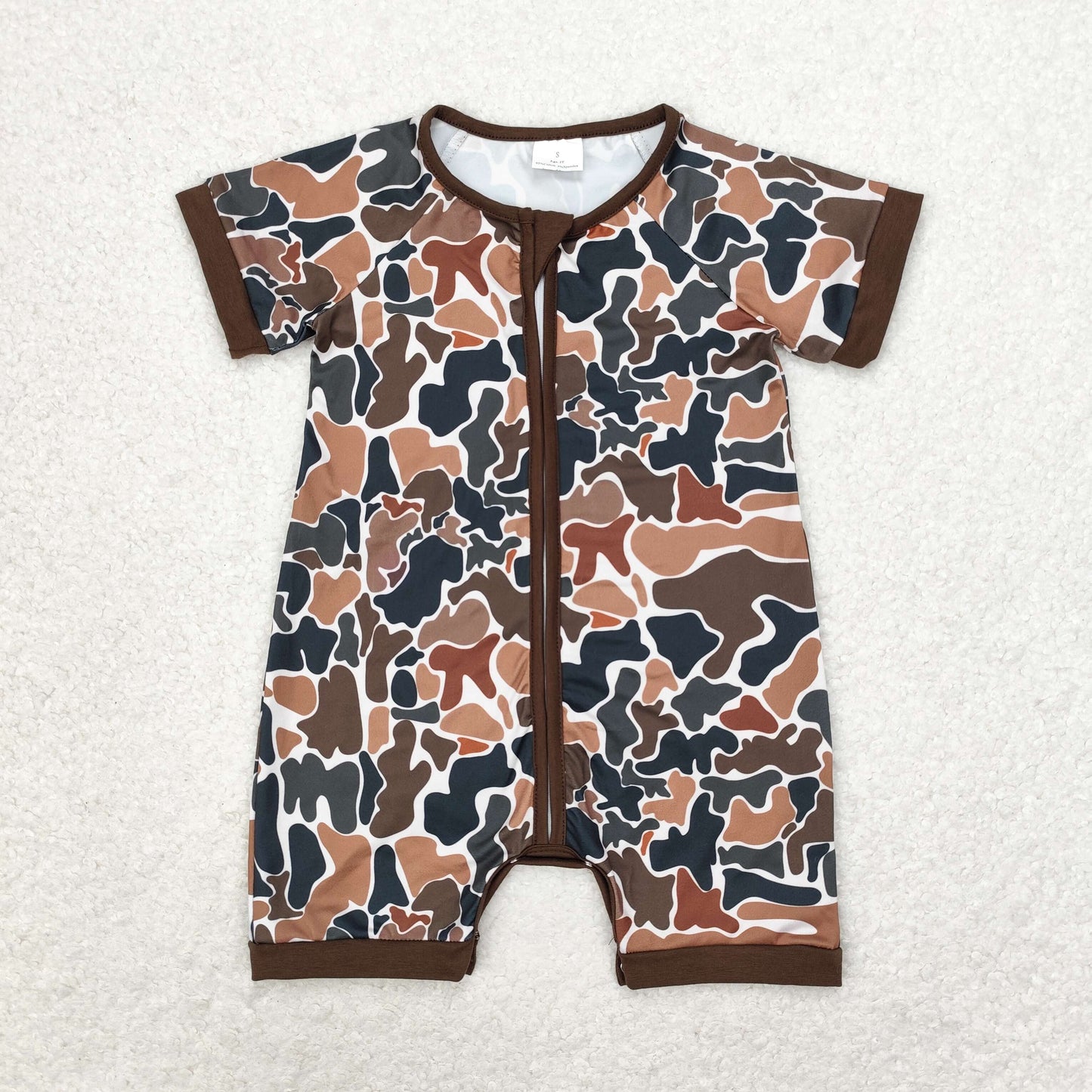 Baby Boy Short Sleeves Camo Zipper One Piece Romper