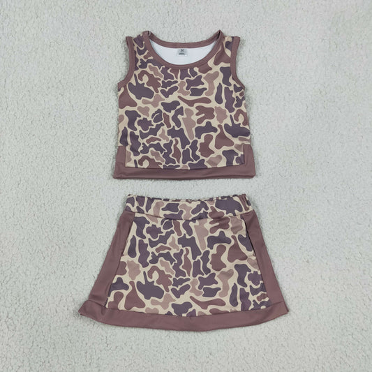 Baby Girls Kids Sleeveless Camo Tops Skirt Shorts Set Yoga Active Clothes RTS