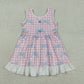 Baby Girls Kids Sleeveless Bows Pink Plaid Knee Length Dress RTS
