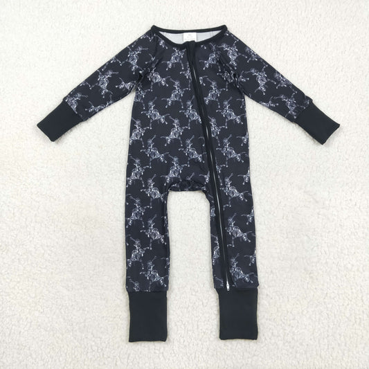 Baby Boy Long Sleeves Western Rodeo Zipper Halloween Black Romper RTS