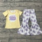 Baby Girls Yellow Short Sleeves Power Shirt Bell Bottoms Pants Clothes Set RTS