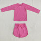 Baby Girl Toddler Hot Pink Long Sleeves Yoga Shirt Shorts Athletic Clothes Set RTS