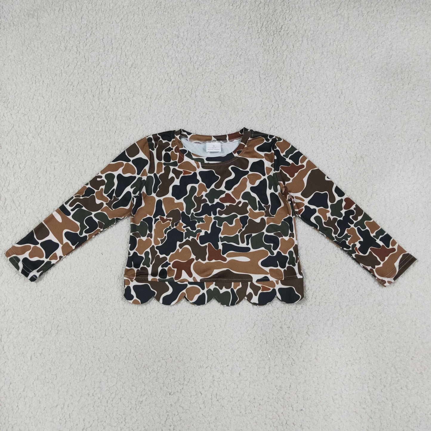 Baby Girls Kids Long Sleeves Brown Camo Scallop Shirt Kids Tops Clothes RTS
