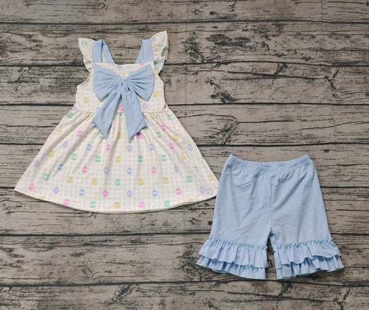 No moq Pre-order GSSO0420 Baby Girl Easter Eggs Bow Tunic Shorts Set