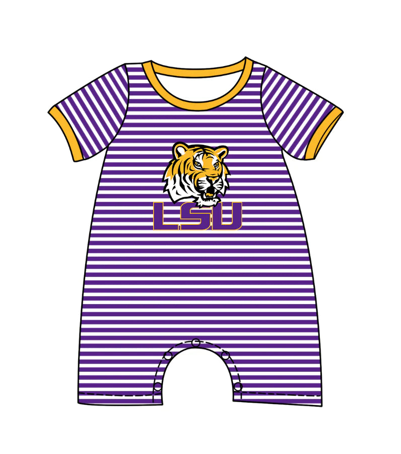 ( Moq 5 ) Baby Boys Kids Short Sleeves Tiger Purple Stripes Team Romper