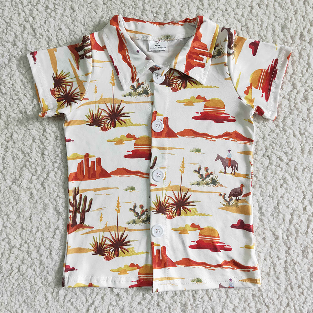 Baby Boy Western Summer Sibling Button Ups Short Sleeve Shirts Tops