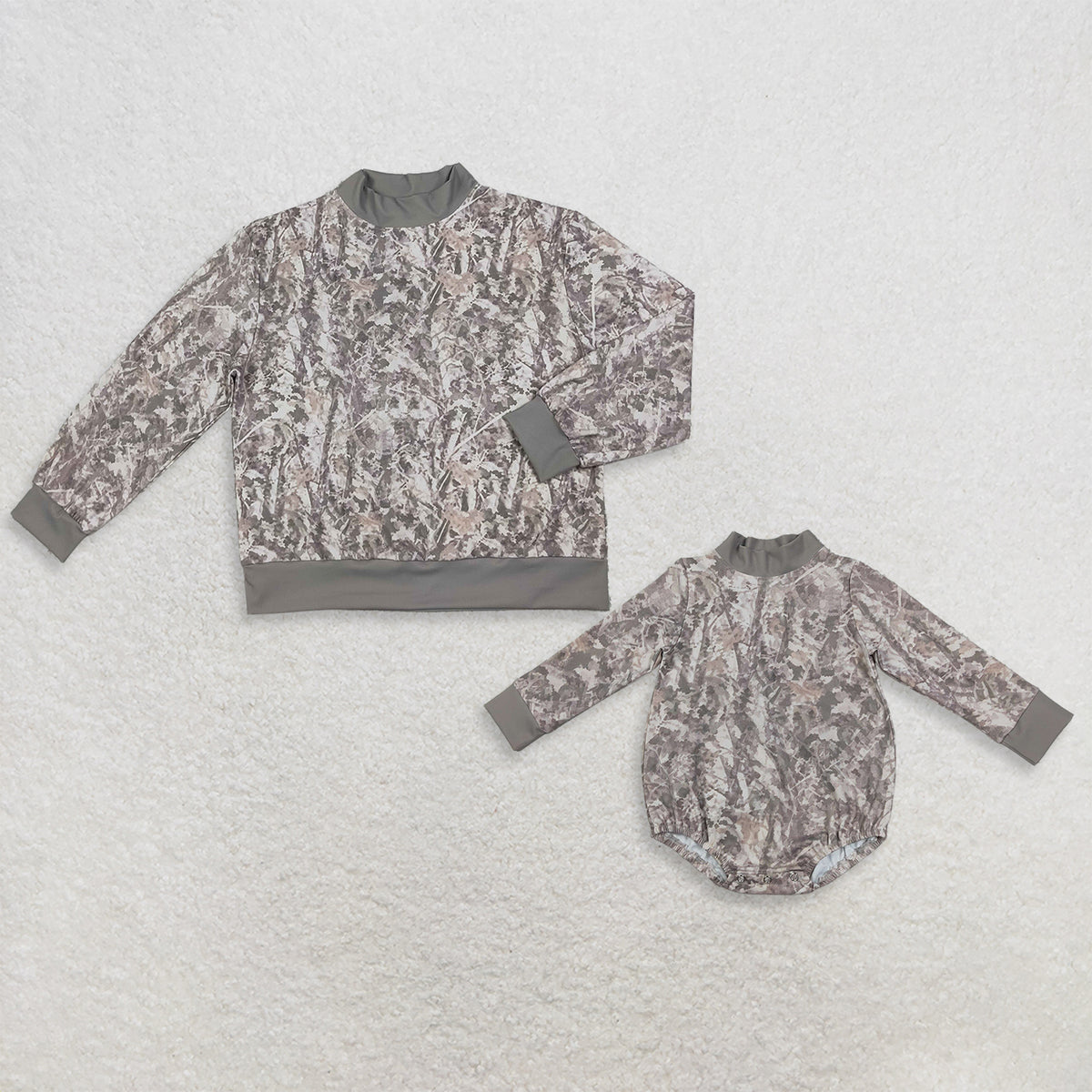 Sibling Baby Kids Adult Women Long Sleeves Camo Romper Leaves Shirt Yoga Active Mock Neck Clothes RTS