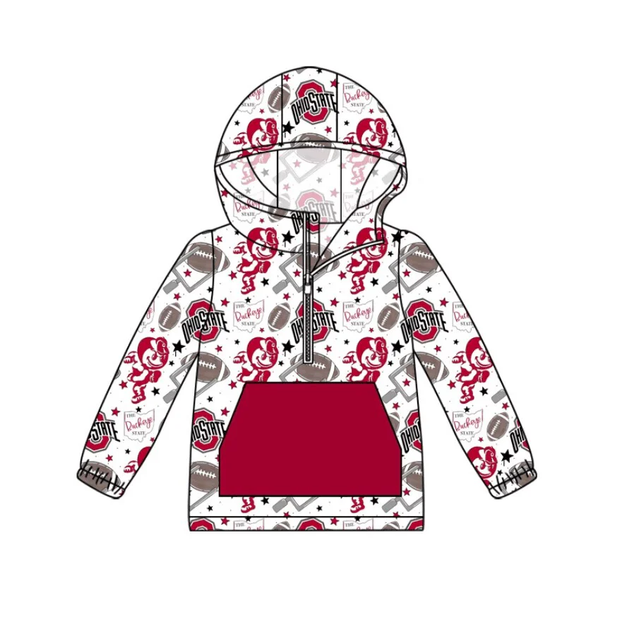 Baby Boy Long Sleeves Football Team Red Pocket Hoodie Shirt Tops Moq 5