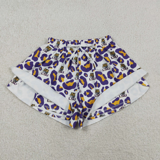 Adult Women Purple Leopard Tigers Team Yoga Active Ruffle Shorts Bottom RTS