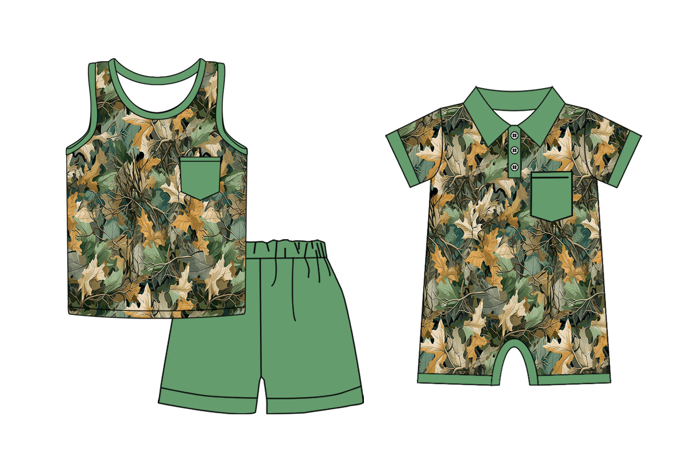 Baby Boy Leaves Green Sibling Romper Set ( Moq 5 Each Style ) 1.4
