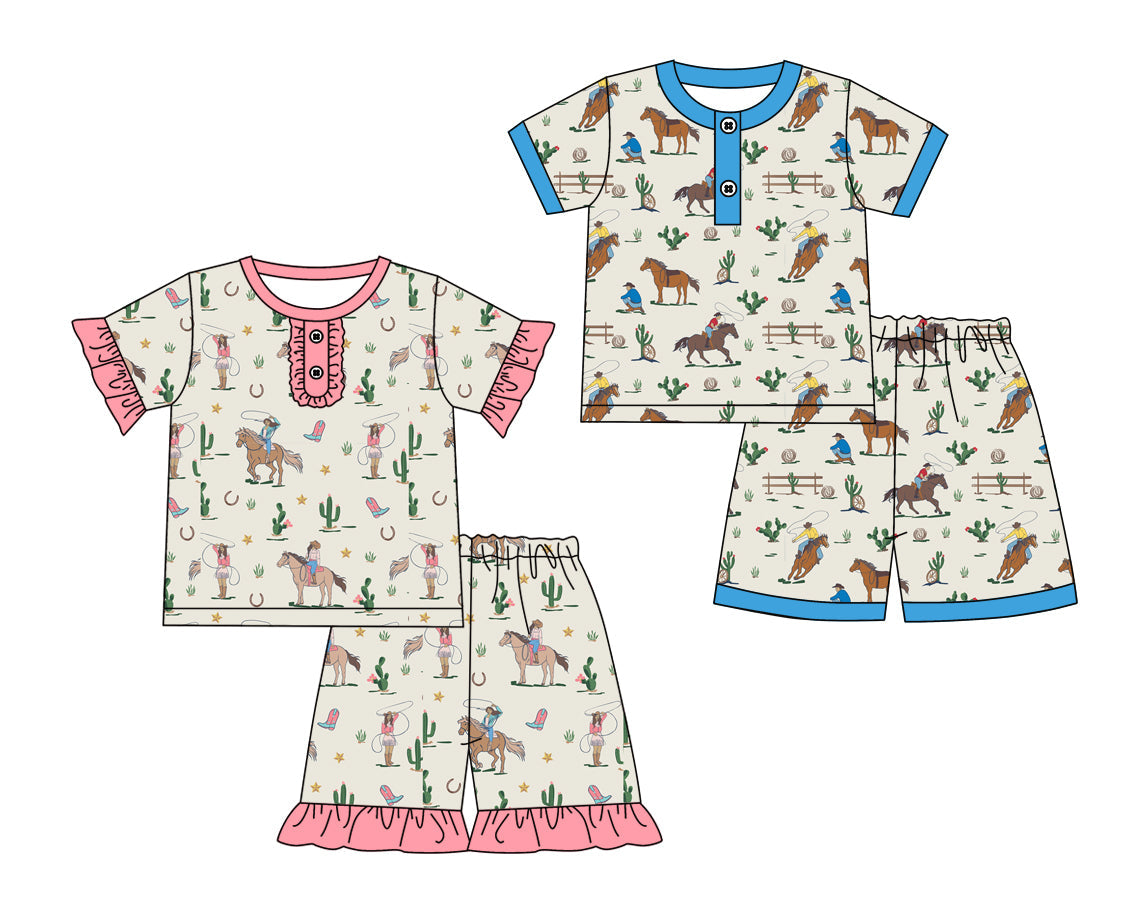 Baby Boy Girl Short Sleeves Western Rodeo Sibling Set ( Moq 5 Each Style ) 12.16