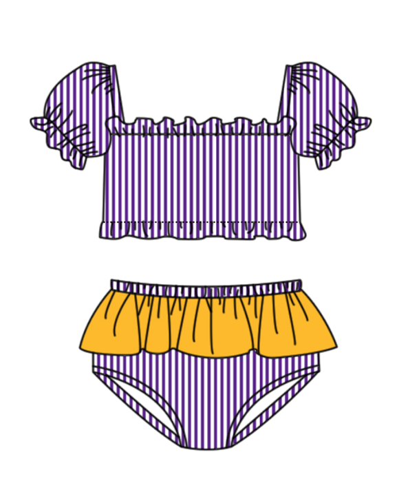 ( Moq 5 Each Style ) Baby Boys Girls Kids Team Sibling Purple Jumpsuits Sets Swimsuits