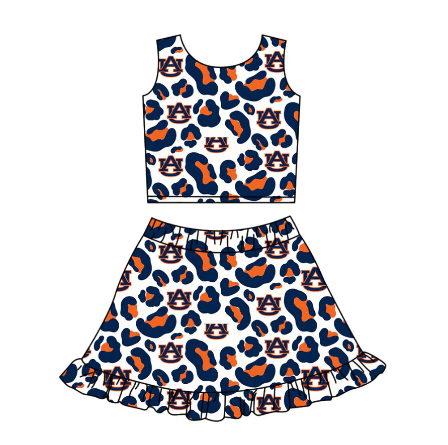 ( Moq 5 ) Baby Girls Kids Sleeveless Leopard AU Football Tops Shorts Skirt Team Clothes Set