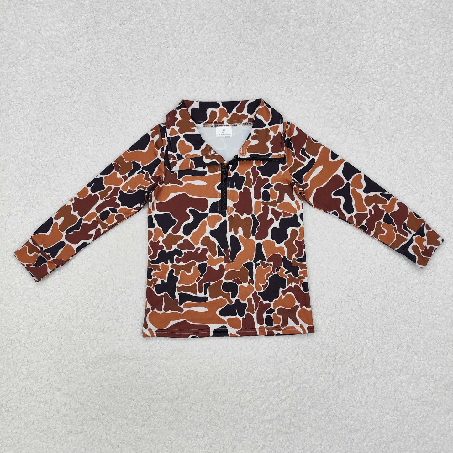 Baby Boy Long Sleeves Brown Camo Zipper Pullover Tops