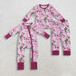 Sibling Baby Girls Long Sleeves Christmas Western Boots Cactus Zipper Romper Pajamas Set RTS