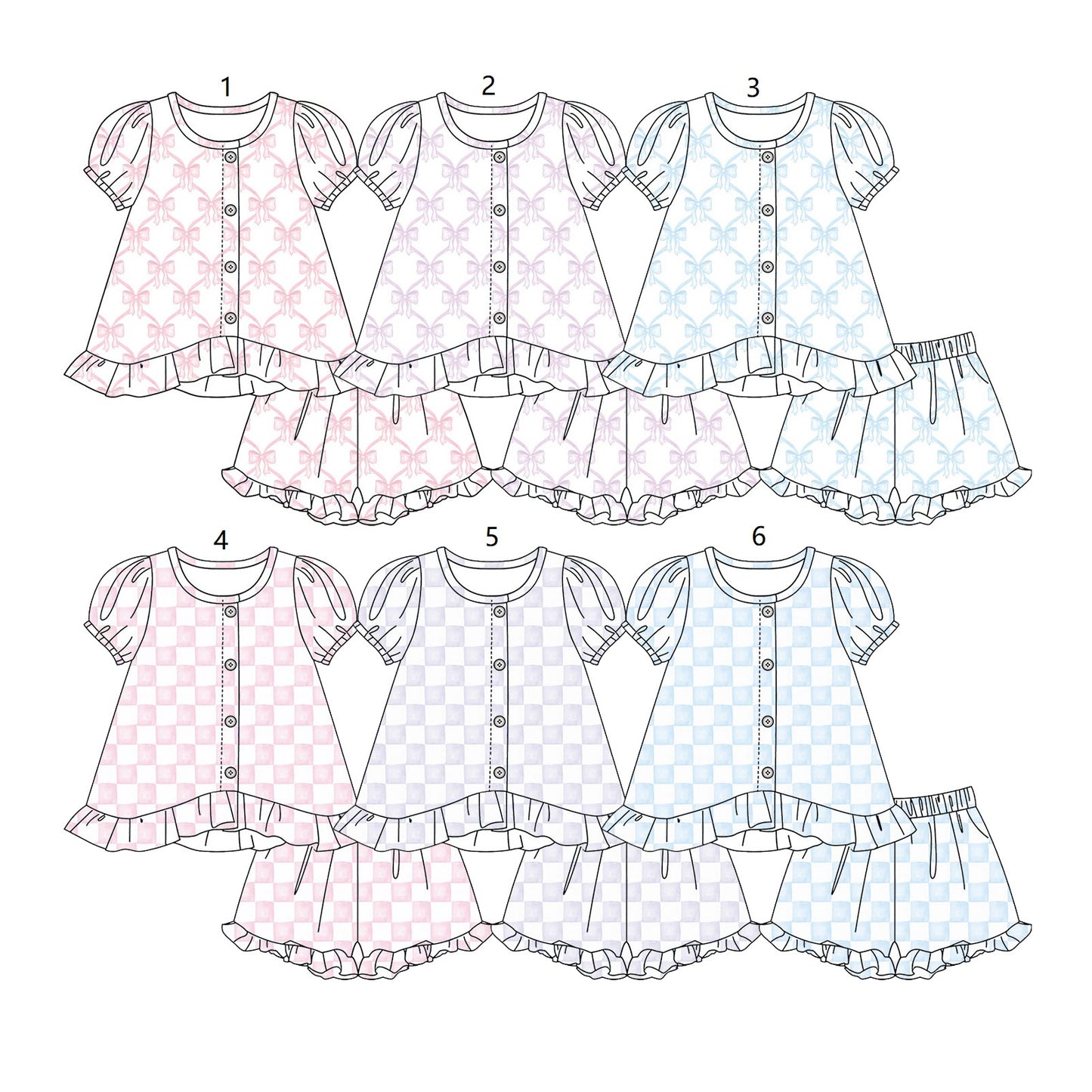 ( Moq 5 Each Style ) Sibling Baby Girls Kids Bows Plaid Shirts Shorts Summer Sets