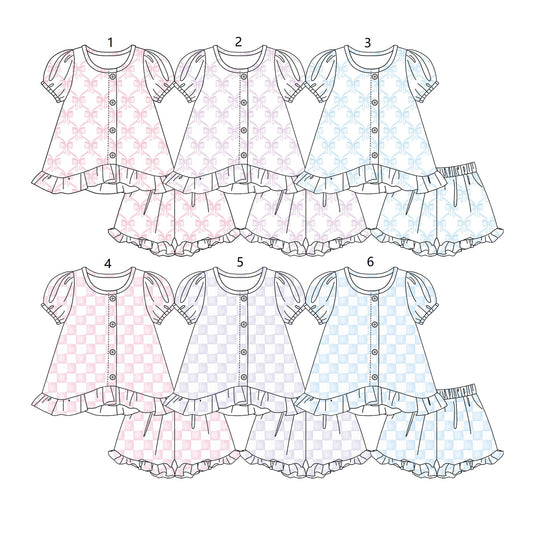 ( Moq 5 Each Style ) Sibling Baby Girls Kids Bows Plaid Shirts Shorts Summer Sets