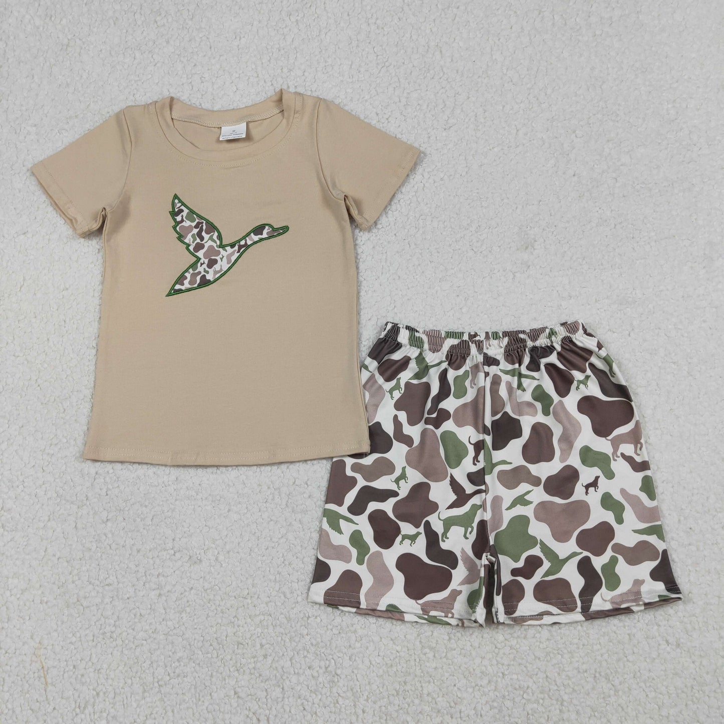 Baby Boys Short Sleeves Embroidery Shirt Dogs Ducks Camo Shorts Hunting Set RTS