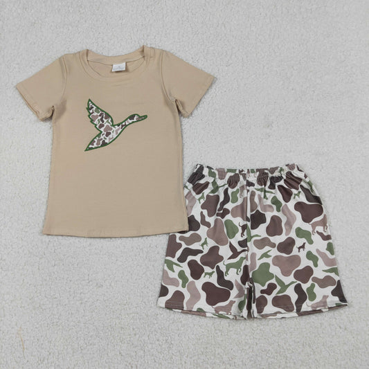 Baby Boys Short Sleeves Embroidery Shirt Dogs Ducks Camo Shorts Hunting Set RTS
