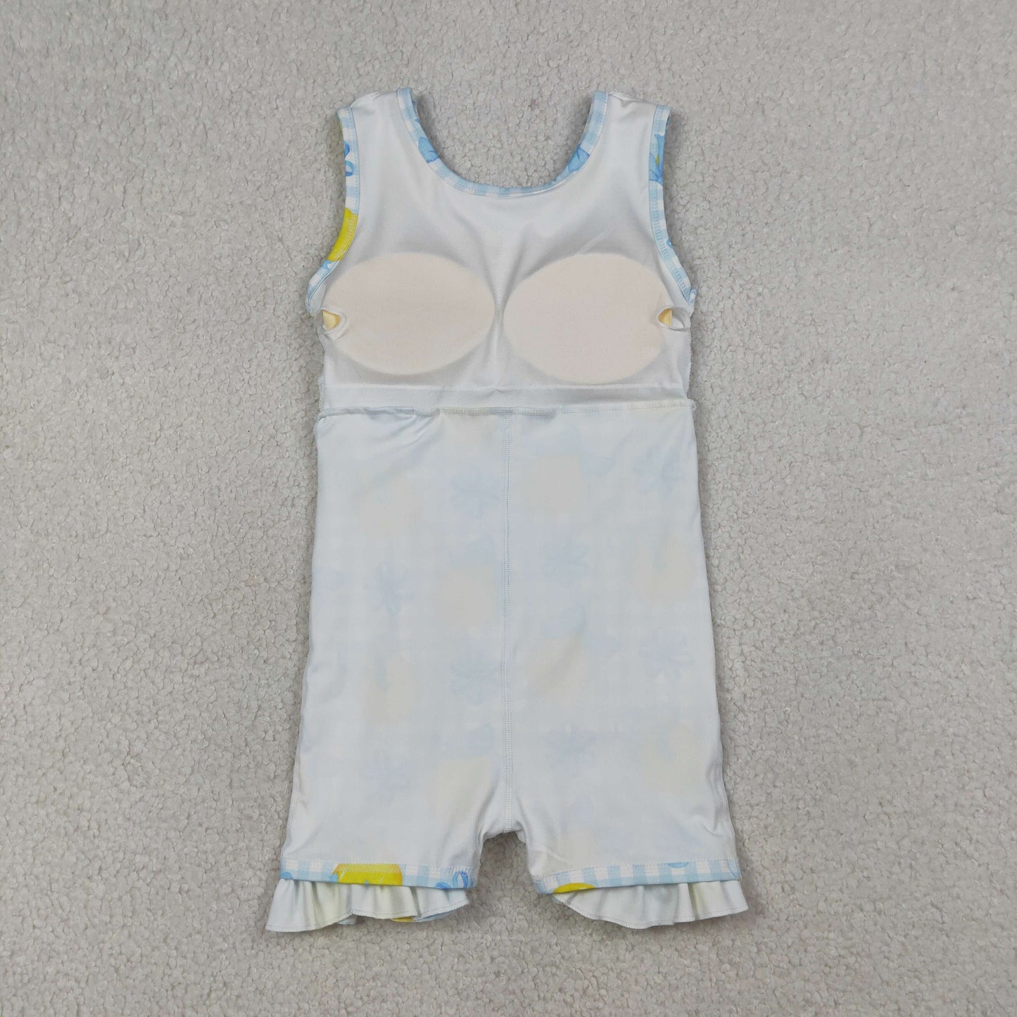 Baby Girls Kids Sleeveless Lemons Bows Blue Plaid Yoga Active Shorts Knee Length Dress RTS