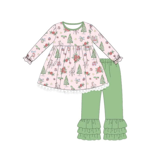 Baby Girl Candy Cane Pink Tunic Green Pants Christmas Set