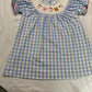 Baby Girl Short Sleeves Embroidery Farm Animals Blue Plaid Smocked Dress RTS
