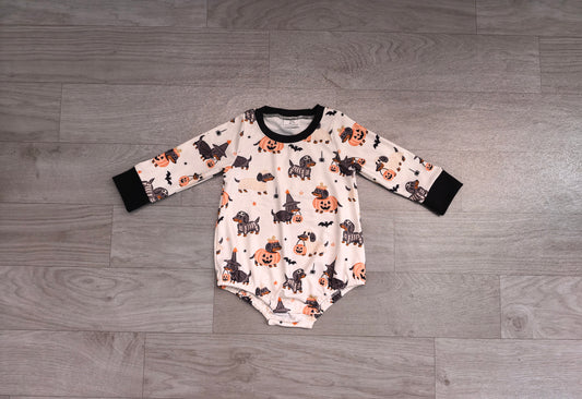 ( No moq ) Preorder Baby Boys Infant Halloween Dogs Pumpkins Bubble Romper Clothes