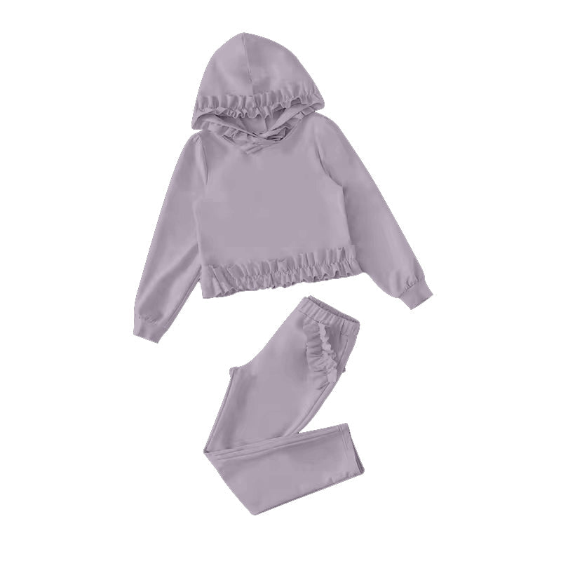 Baby Girl Grey Long Sleeves Hooded Shirt Pocket Pants Set