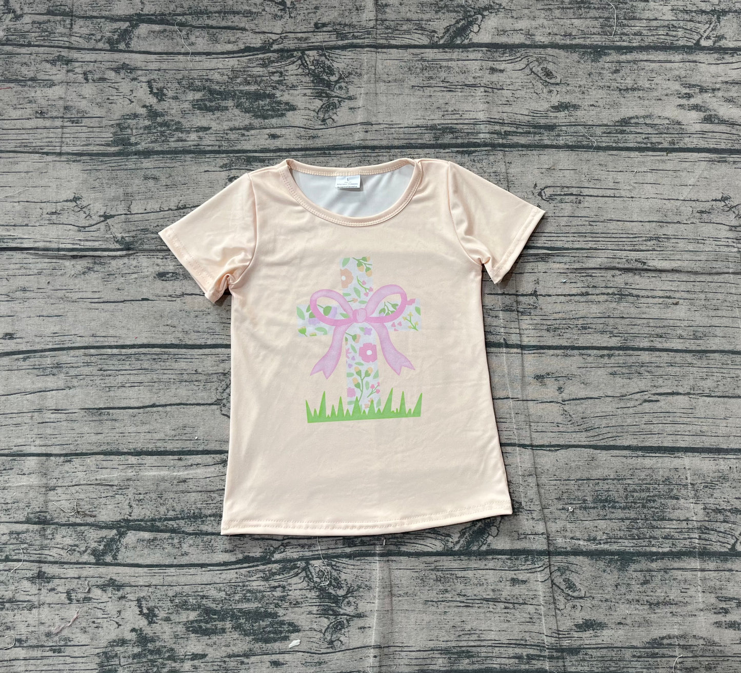( No moq ) Preorder Baby Girls Short Sleeves Flower Cross Easter Yellow Shirt Tops