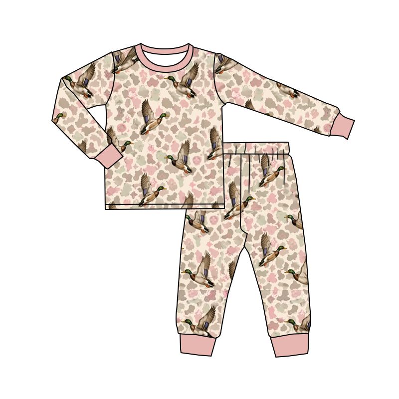 ( Moq 5 ) Preorder Baby Girls Kids Ducks Camo Shirt Pants Set Pajamas Hunting Clothes
