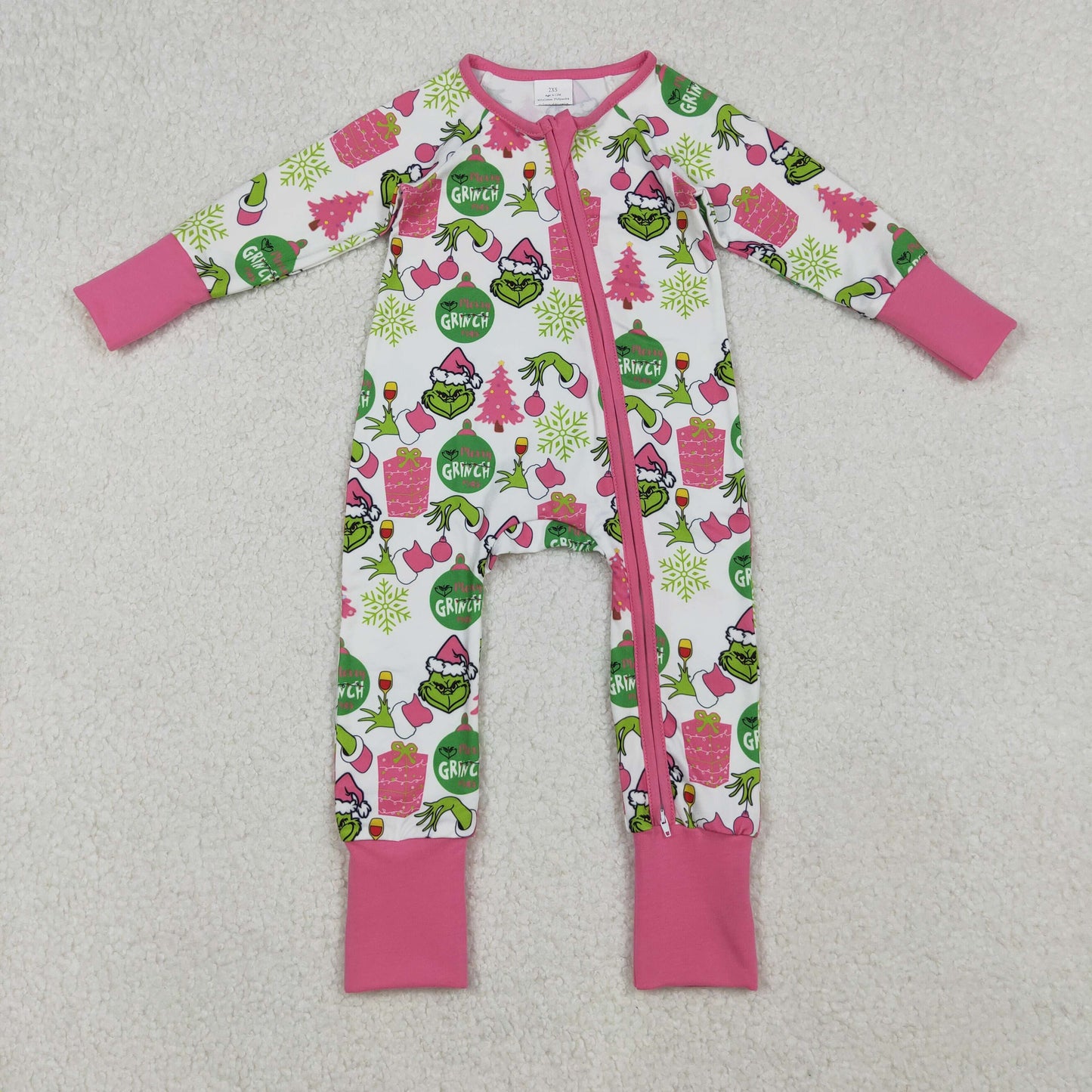 Baby Girl Long Sleeves Green Face Tree Christmas Zipper Romper RTS