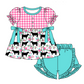 Baby Girl Short Sleeves Flower Cow Plaid Sibling Romper Dress Clothes Set ( Moq 5 Each Design )11.19