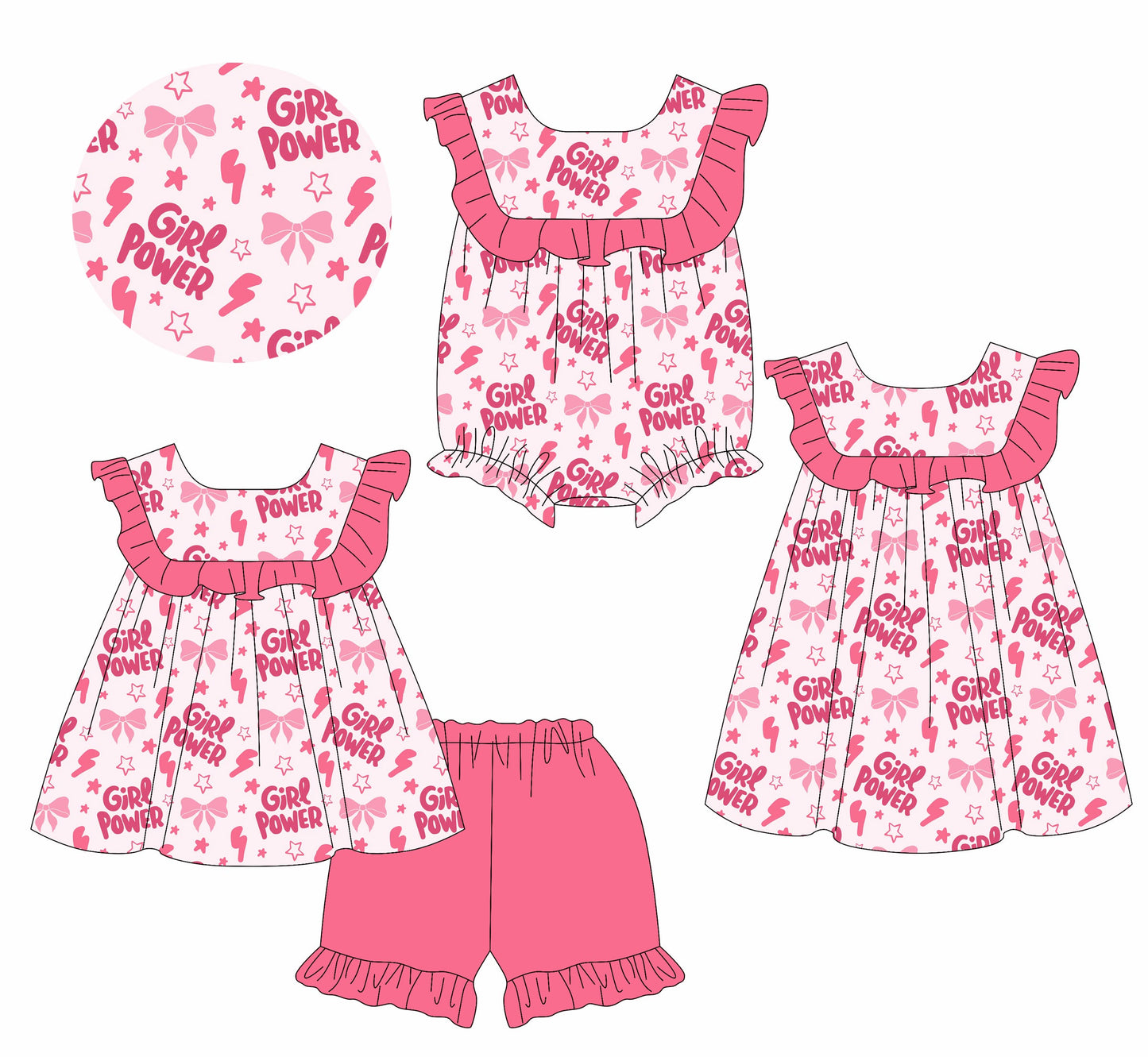 Baby Girl Bows Stars Pink Ruffle Sibling Romper Dress Set ( Moq 5 Each Style ) 1.24